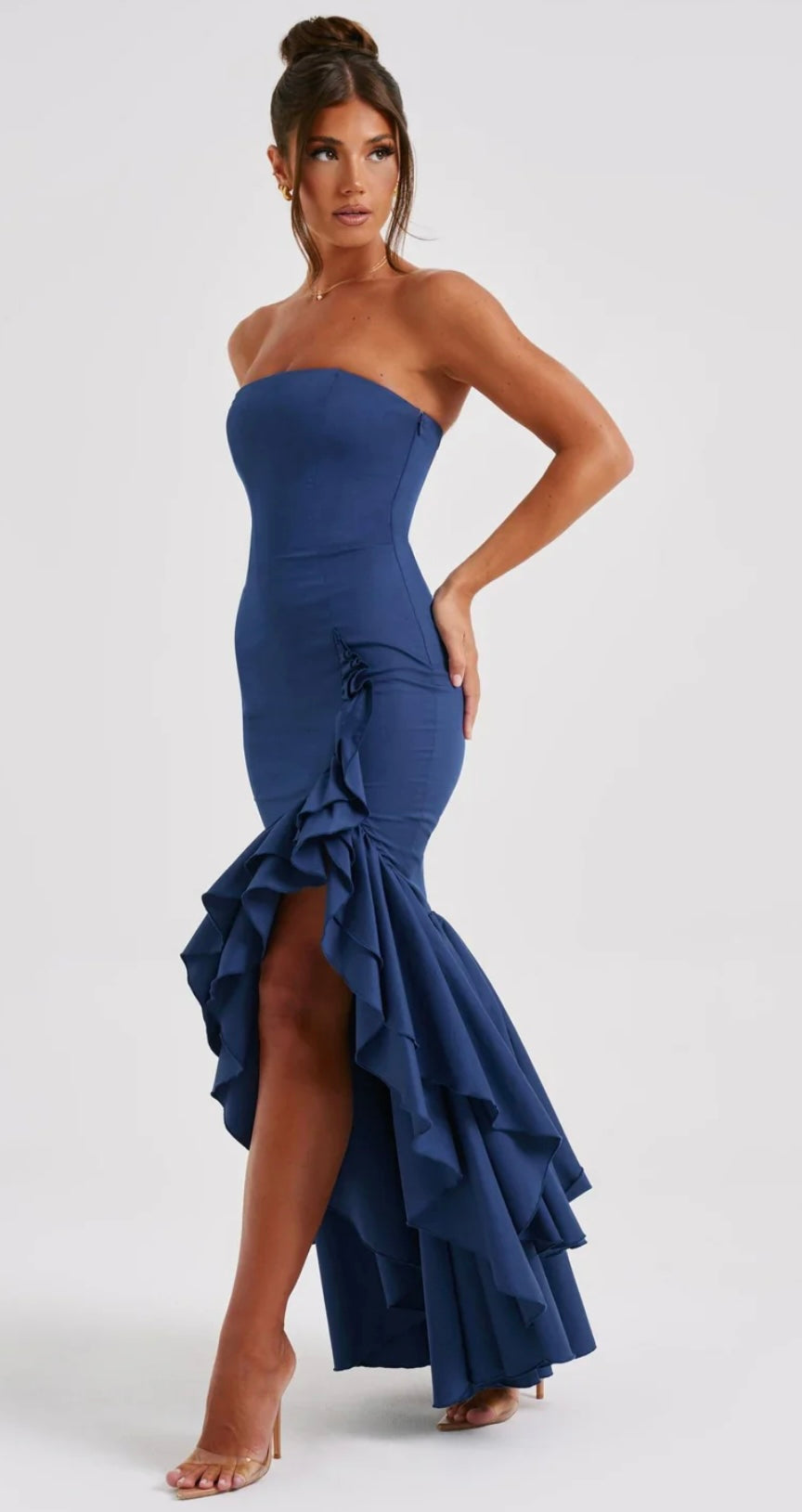 Strapless Side Slit Maxi Dress