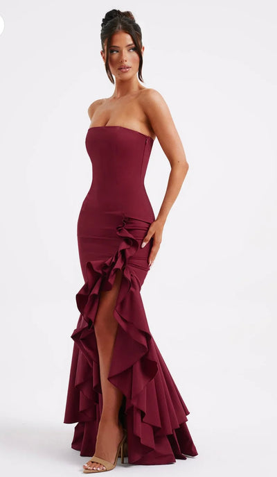 Strapless Side Slit Maxi Dress